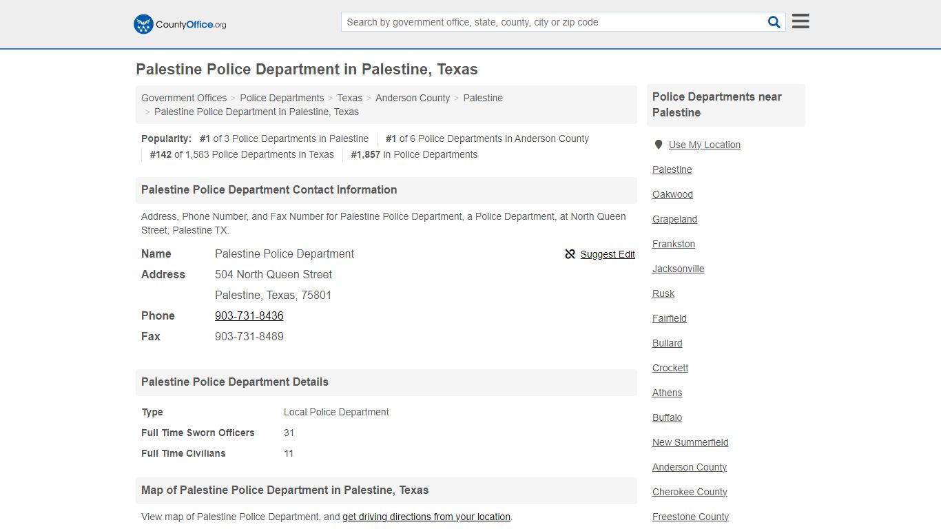 Palestine Police Department in Palestine, Texas - County Office