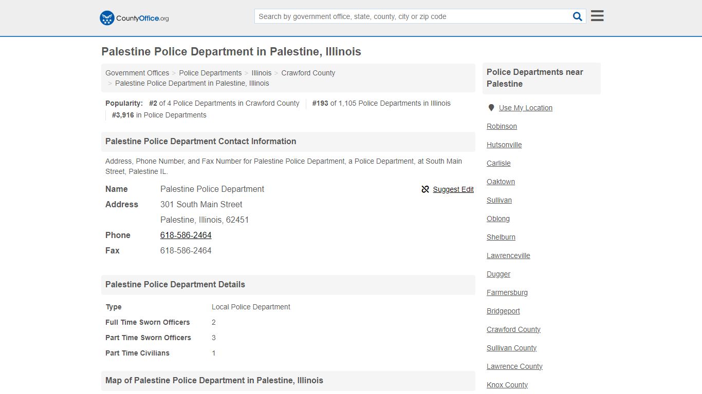 Palestine Police Department in Palestine, Illinois - County Office